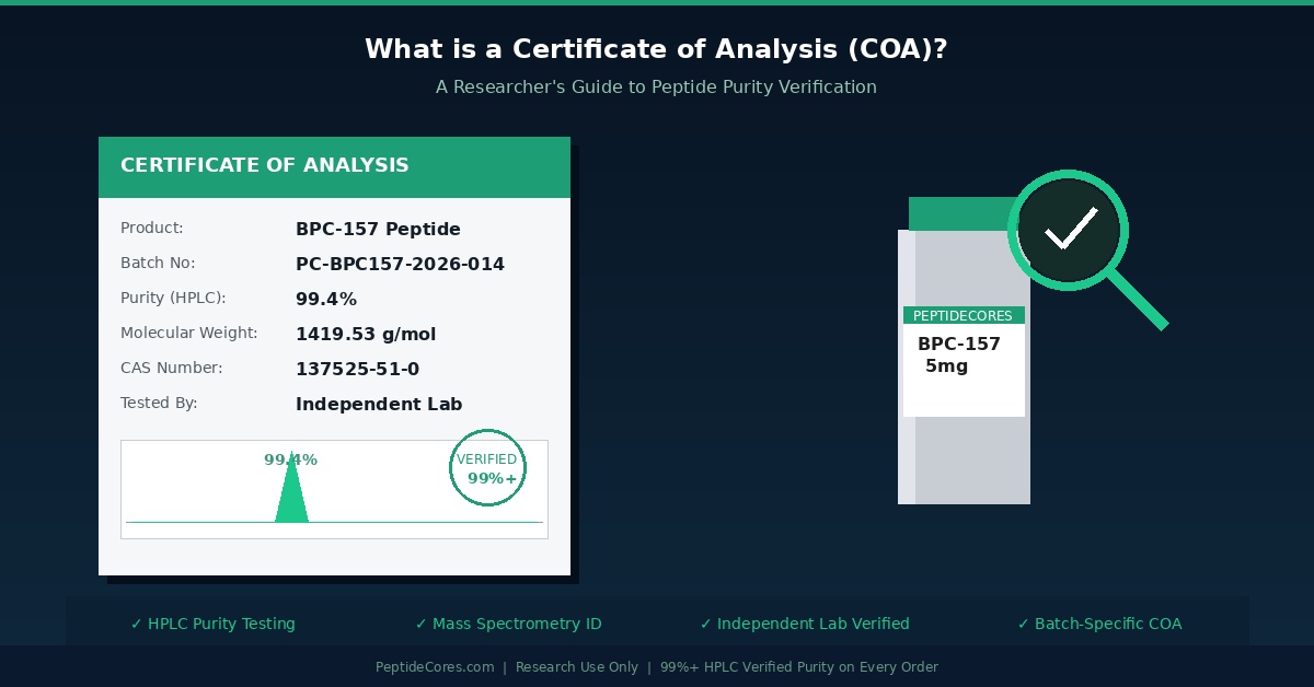 What is a Certificate of Analysis (COA)? A Researcher's Guide to Peptide Purity Verification Certificate of Analysis COA research peptide purity verification PeptideCores