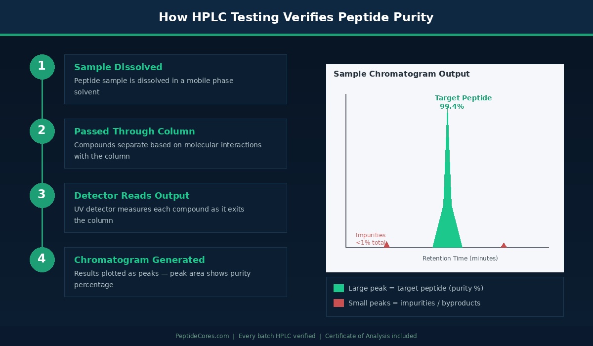 HPLC chromatogram peptide purity testing process diagram PeptideCores